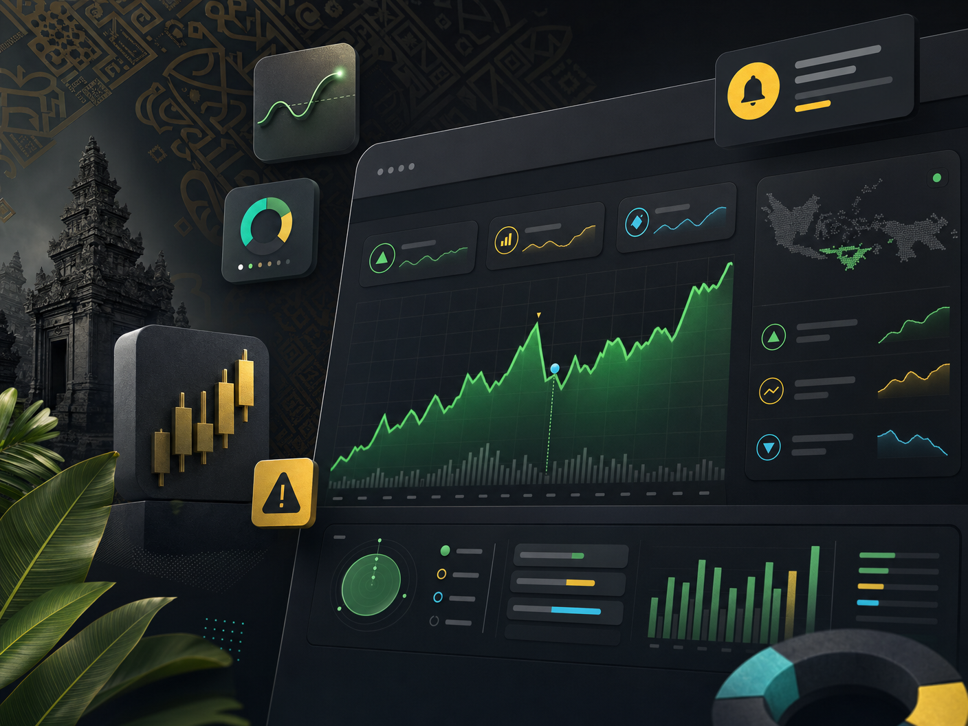 Ilustrasi dashboard Stockity dengan grafik edukatif